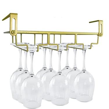 Imagem de NAISQAQ Suporte ajustável embaixo do armário – Organizador de cabide de copo de vinho de metal para cozinha, bar, prateleira – Rack de armazenamento suspenso à prova de ferrugem para 6 a 8 copos