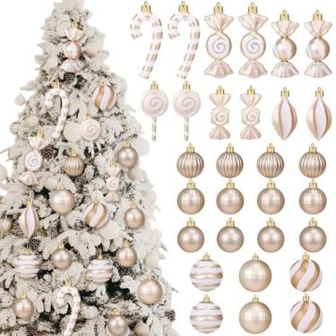 Imagem de Soulchen Conjunto de 30 peças de enfeites de pirulito de bengala doce de Natal 2025 em ouro claro para decoração de árvore de Natal, bolas de bengala doce, enfeites de plástico sortidos, para