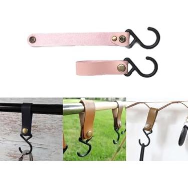 Imagem de 4 ganchos em S de couro, suporte de parede de couro com ganchos em S, adequado para pendurar, acampamento, cozinha, banheiro, casacos e toalhas