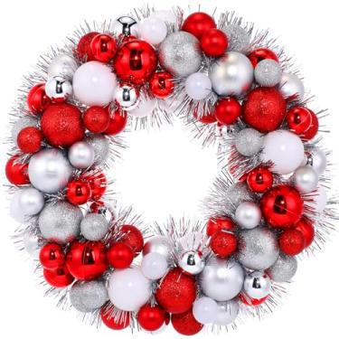 Imagem de Silipull Guirlanda de bola de Natal de 40,6 cm, enfeites de Natal, lareira, decoração de mesa, decoração de festa, decoração de casa, enfeite de pendurar à prova de estilhaçamento, guirlanda de bola