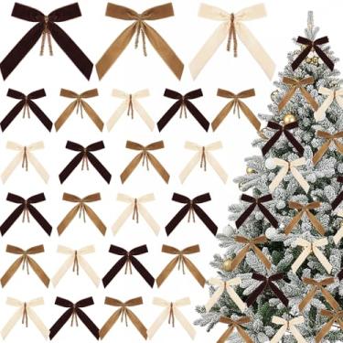 Imagem de Riceshoot 24 peças de laços de Natal de veludo de 12 cm para árvore de Natal laços de guirlanda rústica vintage de Natal para petiscos, padaria, sacos de doces, embrulho de presente para decoração de