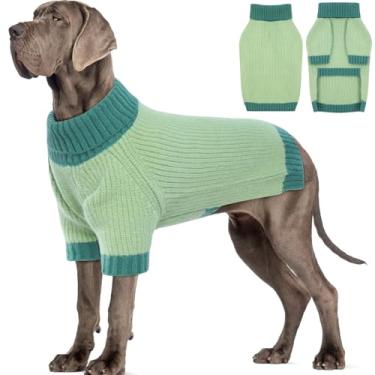 Imagem de IKIPUKO Suéter de cachorro para clima frio, malha térmica para cães médios e grandes, meninos e meninas, suéter de malha IKIPUKO Dog, roupas quentes clássicas de gola rolê, casaco de malha quente para