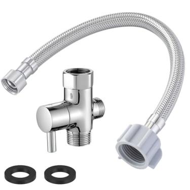 Imagem de Blulu Adaptador de bidê T, válvula T de metal para bidê com válvula de fechamento (7/20.3 cm x 7/20.3 cm x 1/5.1 cm) com conector de vaso sanitário flexível de 30 cm, acessório de conector em T de 3