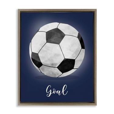 Imagem de Stupell Industries Arte de parede em tela flutuante com moldura cinza Game On Soccer Goal, design de Christine Simpson Art, 53 x 43 cm