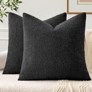 Imagem de EMEMA Pacote com 2, 50,8 x 50,8 cm, capas de almofada texturizadas, com detalhes macios e confortáveis, fronhas pretas decorativas para sofá, cadeira, quarto, sala de estar, decoração de casa