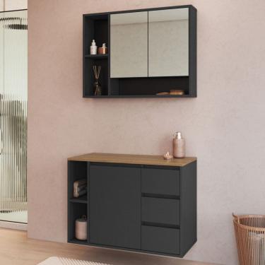 Imagem de Armário de Banheiro Belagavi 3 Portas 3 Gavetas com Espelho Grafite - Art In Móveis