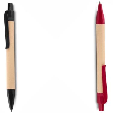 Imagem de Kit 2 Canetas Ecológicas com Corpo em Papel Reciclado, Detalhes em Plástico PLA Biodegradável, Escrita Geral, 15 cm (Preto e Vermelho)