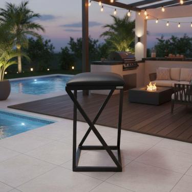 Imagem de Banqueta Baixa Quadrada Design Prático Para Cozinha Sala Ou Varanda área Gourmet Preto