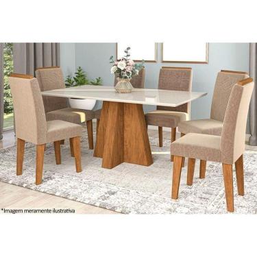 Imagem de Sala De Jantar Completa Patricia C- Tampo Madeirado C- Vidro Canto Reto 160x80cm E 6 Cadeiras Taís Savana-nature-suede Pluma-joli Capuccino - Cimol