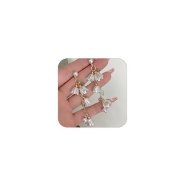 Imagem de Lindos brincos de flor branca e pérola lírio do vale com pingente de gota para mulheres, pingente de borla longa, pérolas florais, folhas, brincos pendentes, joias para presentes, One Size, Metal, Sem