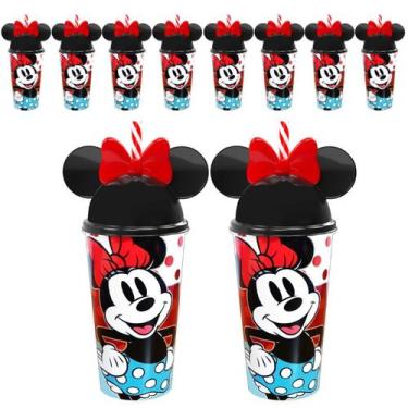 Imagem de Kit 10 Copo p/ Festa Infantil Minnie Vermelha com Orelhas Lembrança e 