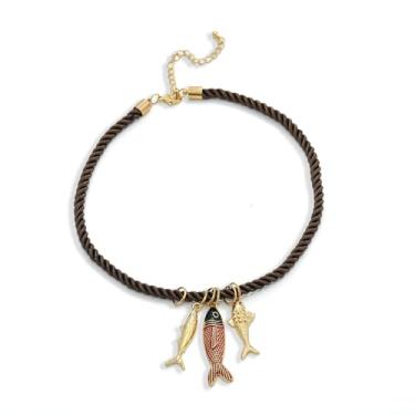 Imagem de BOOZIQ Colar de peixe dourado para mulheres, colares com pingente de peixe, boêmio, praia, berloque, colar, pérola, estrela-do-mar, oceano, praia, sereia, joias presentes, Zinco, Sem Pedra Preciosa