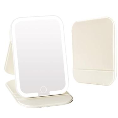 Imagem de ZHUOTHAN Espelho de viagem recarregável com luz, espelho de maquiagem de LED com luzes, espelho de maquiagem portátil com iluminação de 3 cores, espelho cosmético iluminado por toque, itens essenciais