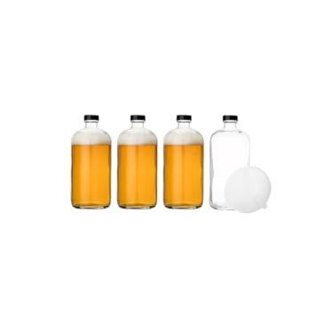 Imagem de Garrafas de Kombucha herméticas de 947 ml com funil - Garrafas de vidro super fortes com tampas de vedação de inserção de policone - para carbonatação e aromatização de kombucha na 2ª fase de