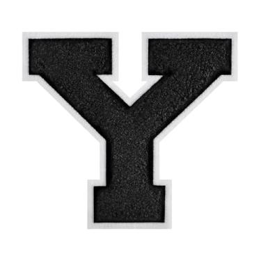 Imagem de 1 PÇ Patch de letra de chenille preto de 11,4 cm com borda branca – Remendos do alfabeto para roupas, jaquetas, mochilas, chapéus para decoração personalizada, nome personalizado e artesanato. (Y)