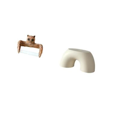 Imagem de Fenteer Suporte de Papel Higiênico de com Desenho Animado Criativo E Banquinho para Troca de Sapatos, Pufe Antiderrapante, Pufe Doméstico para Crianças