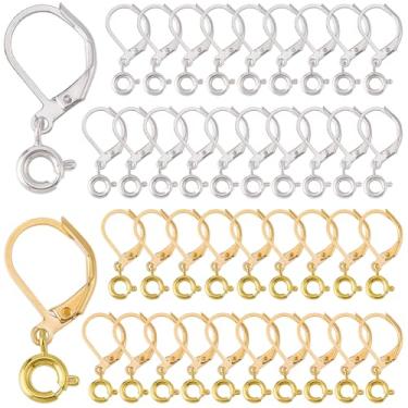 Imagem de SUNNYCLUE 1 caixa 20 pares de ganchos de brinco com fecho de alavanca, achados de brincos franceses, ouro, prata, metal, 23 x 11 mm, com fechos de mola, argolas abertas, fios de orelha para fazer