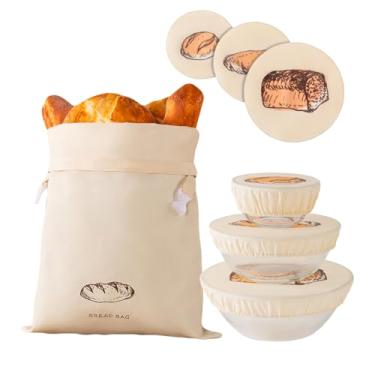 Imagem de Saco de pão de cera de abelha reutilizável para fermento e pão caseiro e 3 pacotes de tampas de tigela de cera de abelha de algodão orgânico, mantenha o pão fresco por mais tempo, seguro para