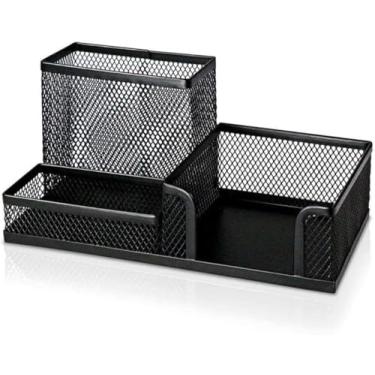 Imagem de Organizador de Mesa Aramado Preto – Porta Canetas, Lápis e Clips, 3 Divisões, Design Moderno para Escritório e Home Office