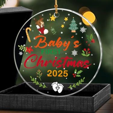 Imagem de Primeiro enfeite de Natal do bebê 2025 – Lembrança de cristal para pendurar na árvore de Natal para bebês meninas ou meninos