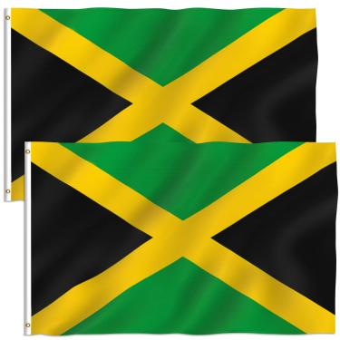 Imagem de ANLEY Pacote de 2 Fly Breeze 3x5 Foot Bandeira da Jamaica - Cores vivas e resistente ao desbotamento UV - Cabeçalho de lona e costura dupla - Bandeiras nacionais da Jamaica Poliéster