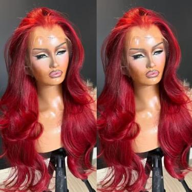 Imagem de SISIFIRE Peruca Red Body Wave Lace Front Para Mulheres 13 * 4" Fibra Resistente Ao Calor Solta Ondulada E Cacheada Com Cabelo Sintético De Bebê Sem Cola Uso Diário Festas