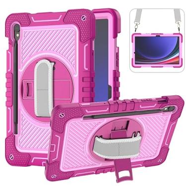 Imagem de Capa para tablet Samsung Galaxy Tab S10 Lite de 10,9 polegadas – Capa protetora de silicone à prova de choque com alça de ombro, alça de pulso, estilo comercial resistente a quedas (rosa vermelho +