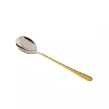 Imagem de Colheres de Jantar 304 colher de aço inoxidável boa aparência arroz mistura doméstica sopa alça longa(Gold)