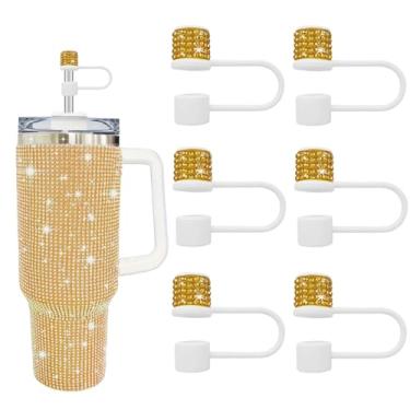 Imagem de JIASHEBDE Conjunto de acessórios para Stanley Cup, 6 peças, capa de canudo de diamante brilhante, tampa de canudos para Stanley 30 e 1,134 g com copos, acessórios de tampa de 1 cm para copo (branco