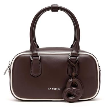 Imagem de Bolsa de ombro feminina LA FESTIN retrô Boston com alça ajustável para viagens e festas, Marrom, Small