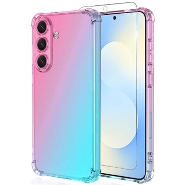 Imagem de Osophter Capa para Galaxy S26 Edge: Mulheres Meninas Cantos Reforçados TPU Absorção de Choque Flexível Cor Gradiente para Samsung Galaxy S26 Edge Capa de Telemóvel (Azul-petróleo)