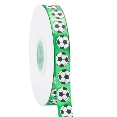 Imagem de Fita de futebol, 1,5 cm x 1,5 m, branco/verde, use para laços de cabelo de equipe, grinalda, cordões esportivos, embrulho de presente, decoração de festa, artesanato e costura (verde, 50 jardas)