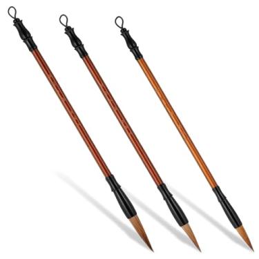 Imagem de 3 pincéis de caligrafia, pincel de caligrafia chinesa, 3 tamanhos, pincéis de tinta aquarela, pintura hubi, Kanji Sumi, pincéis de escrita para iniciantes e artistas