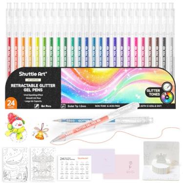 Imagem de Shuttle Art Conjunto de 24 canetas de gel coloridas brilhantes vibrantes e retráteis, 1,0 mm, ponta ousada, escrita suave para adultos, livros de colorir, desenhar, rabiscar, scrapbook, diário