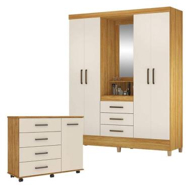 Imagem de Guarda Roupa Casal Capelinha Pérsia com Cômoda Flora Cinamon Touch Off White - Demóbile