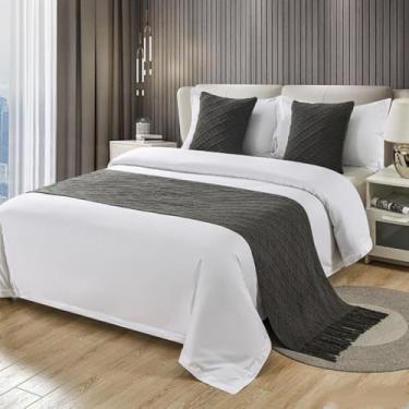 Imagem de Cachecol de cama de cor sólida com borla, caminho de sofá de tecido decorativo, costura resistente, resistente ao desbotamento, antiderrapante, perfeito para estilo de quarto de hóspedes - cinza
