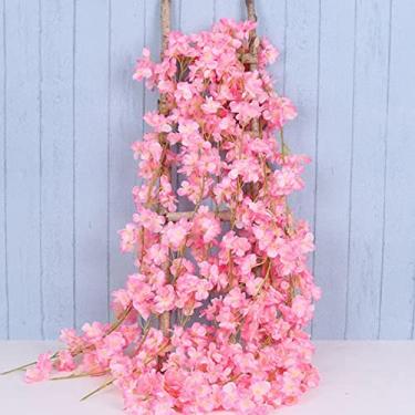 Imagem de AYNEFY Guirlanda de Flores de Seda Artificial, Videiras Suspensas de 5,9 Pés para Casa, Casamento, Decoração de Eventos de Primavera (Rosa Profundo)