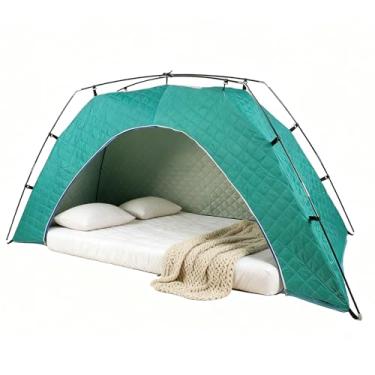 Imagem de ScheltSchure Tenda de cama com beliche tamanho solteiro para jovens e crianças - barracas portáteis para cama de dormir quente 80% bolso blecaute interno, barracas respiráveis para espaço privado azul