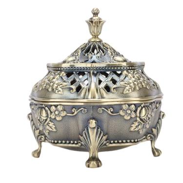 Imagem de Asixxsix Queimador de Incenso, Suporte de Incenso de Liga de Zinco Com Tampa para Incenso de Carvão de Resina de Cone de Bastão Cônico, Escultura Oca 3D Ornamento de Aromaterapia (Latão Antigo)