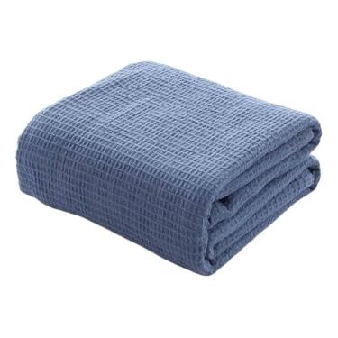 Imagem de Cobertor para cobertores de cama e mantas longo feminino masculino adulto cachecol solteiro para sofá algodão macio e confortável verão outono lavável na máquina (azul, 150 x 200 cm)