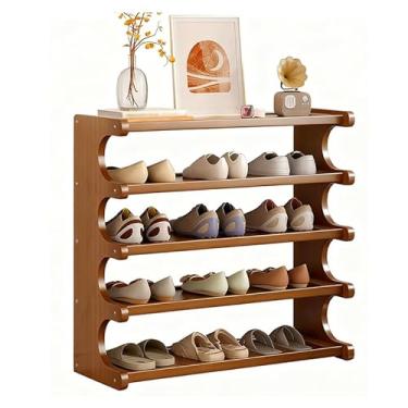 Imagem de SPXMQSS Sapateira vertical, prateleira de 5/6 camadas de bambu sem suporte, prateleiras abertas, suporte de armazenamento de sapatos para armário estreito, entrada, corredor, sala de estar, 5 níveis