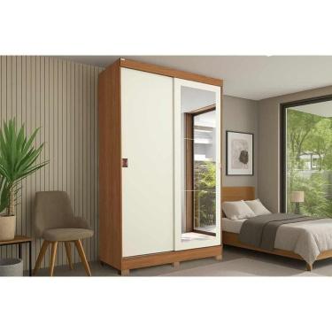 Imagem de Guarda Roupa Solteiro 2 Portas De Correr (1 C/ Espelho) E 2 Gavetas C/ Pés Cb01r588 Canela/off White - Kappesberg