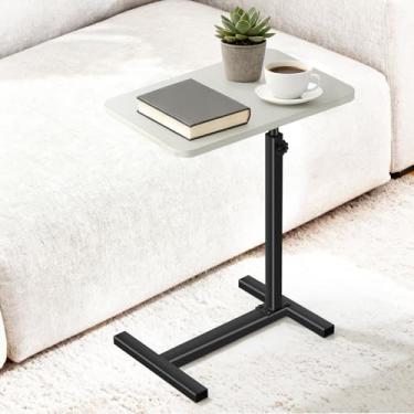 Imagem de Tinysun Bandeja de TV, altura ajustável e design estável em forma de C, mesa de lanche para sofá, cadeira de cama, mesa lateral em forma de C para comer, trabalhar, laptop, espaços pequenos (branca)