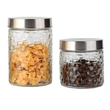 Imagem de Kit 2 Potes Vidro Rattan Tampa Inox 800 E 1200Ml Class Home