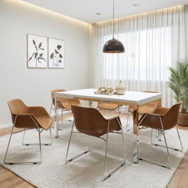 Imagem de Conjunto Sala de Jantar 6 Lugares Retangular Tampo MDF 160X85cm Mesa S