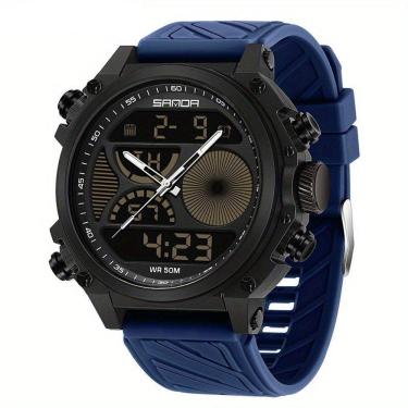 Imagem de Relógio Esportivo , 5atm à Prova D'água, Exibição Digital E Analógic Azul Escuro
