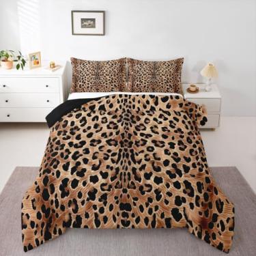 Imagem de jejeloiu Conjunto de edredom infantil de leopardo, solteiro, com estampa de guepardo, edredom para quarto de crianças, meninos, meninas, safári, microfibra ultramacia e respirável