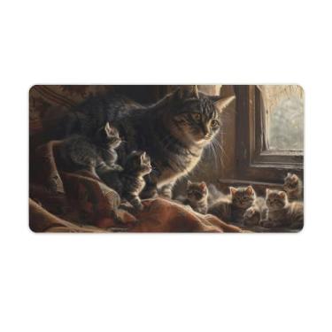 Imagem de FoRes Tapete de rato grande gato e um grupo de gatinhos, base de borracha antiderrapante para jogos, acessórios de computador portátil, suprimentos para escritório, casa, 40 x 75 cm