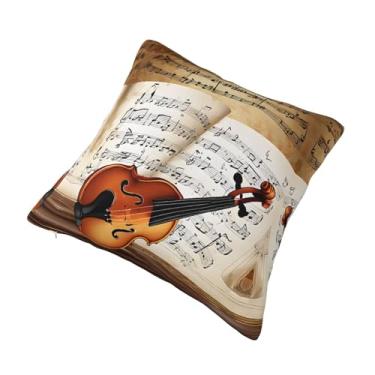 Imagem de Borboleta e violoncelo - Almofada quadrada decorativa - Design reversível, zíper oculto, poliéster macio para sofá, cama e carro - Hipoalergênico 61 cm x 61 cm