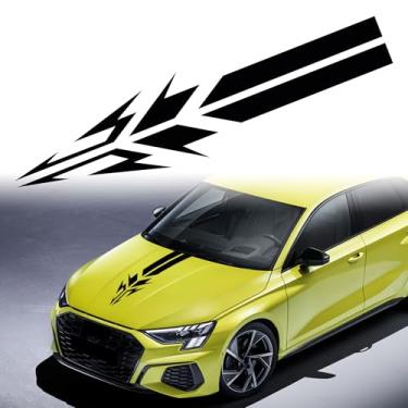 Imagem de TOMALL Adesivo de vinil com listras de capô de carro de 100,8 cm, adesivo de decoração externa automotiva para carro, caminhão, SUV, veículo, corrida, esportes, modificação de estilo (preto)